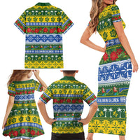 Solomon Islands Christmas Family Matching Short Sleeve Bodycon Dress and Hawaiian Shirt The Solomons Melanesian Meri Krismas - Polynesian Pride