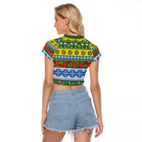 Solomon Islands Christmas Raglan Cropped T Shirt The Solomons Melanesian Meri Krismas - Polynesian Pride
