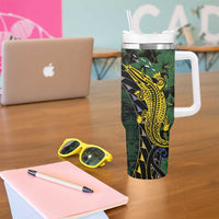 Solomon Islands Tumbler With Handle 677 Proud Crocodile Melanesian Pattern - Polynesian Pride