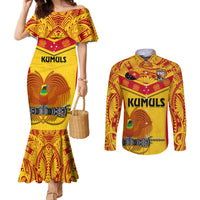Custom Papua New Guinea Rugby Couples Matching Mermaid Dress and Long Sleeve Button Shirt 2023 Go Kumuls Pacific Dynamic Style LT14 Yellow - Polynesian Pride