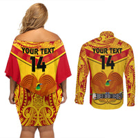 Custom Papua New Guinea Rugby Couples Matching Off Shoulder Short Dress and Long Sleeve Button Shirt 2023 Go Kumuls Pacific Dynamic Style LT14 - Polynesian Pride