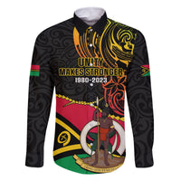 Personalised Vanuatu Unity Day Family Matching Mermaid Dress and Hawaiian Shirt 29 November Coat Of Arms With Flag Style LT14 Dad's Shirt - Long Sleeve Black - Polynesian Pride