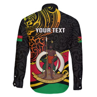 Personalised Vanuatu Unity Day Family Matching Off Shoulder Long Sleeve Dress and Hawaiian Shirt 29 November Coat Of Arms With Flag Style LT14 - Polynesian Pride