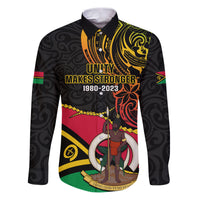 Personalised Vanuatu Unity Day Family Matching Puletasi Dress and Hawaiian Shirt 29 November Coat Of Arms With Flag Style LT14 Dad's Shirt - Long Sleeve Black - Polynesian Pride