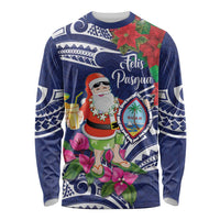 Guam Christmas Long Sleeve Shirt Poinsettia With Bougainvillea - Felis Pasgua! LT14 Unisex Blue - Polynesian Pride