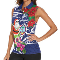 Guam Christmas Women Sleeveless Polo Shirt Poinsettia With Bougainvillea - Felis Pasgua!