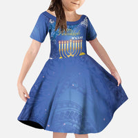 Personalised Hanukkah Jewish Festival Family Matching Mermaid Dress and Hawaiian Shirt It's Lit - Polynesian Pattern LT14 Daughter's Dress Blue - Polynesian Pride