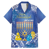 Personalised Hanukkah Jewish Festival Family Matching Mermaid Dress and Hawaiian Shirt It's Lit - Polynesian Pattern LT14 Dad's Shirt - Short Sleeve Blue - Polynesian Pride