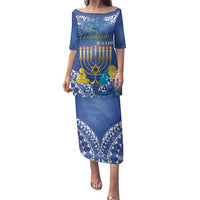 Personalised Hanukkah Jewish Festival Family Matching Puletasi and Hawaiian Shirt It's Lit - Polynesian Pattern LT14 Mom's Dress Blue - Polynesian Pride