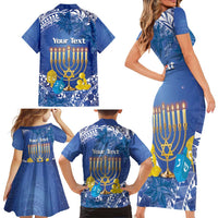Personalised Hanukkah Jewish Festival Family Matching Short Sleeve Bodycon Dress and Hawaiian Shirt It's Lit - Polynesian Pattern LT14 - Polynesian Pride