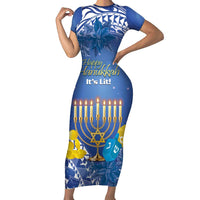 Personalised Hanukkah Jewish Festival Family Matching Short Sleeve Bodycon Dress and Hawaiian Shirt It's Lit - Polynesian Pattern LT14 Mom's Dress Blue - Polynesian Pride