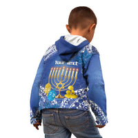 Personalised Hanukkah Jewish Festival Kid Hoodie It's Lit - Polynesian Pattern