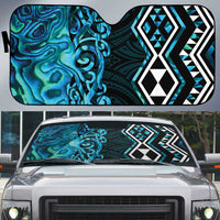 Turquoise Aotearoa Auto Sun Shade Taniko Motifs With Paua Shell Kowhaiwhai - Polynesian Pride