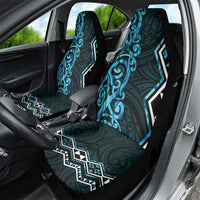 Turquoise Aotearoa Car Seat Cover Taniko Motifs With Paua Shell Kowhaiwhai