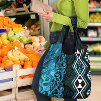 Turquoise Aotearoa Grocery Bag Taniko Motifs With Paua Shell Kowhaiwhai