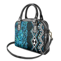 Turquoise Aotearoa Shoulder Handbag Taniko Motifs With Paua Shell Kowhaiwhai