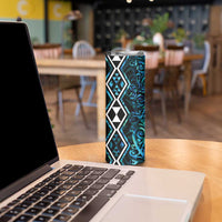 Turquoise Aotearoa Skinny Tumbler Taniko Motifs With Paua Shell Kowhaiwhai LT14 - Polynesian Pride