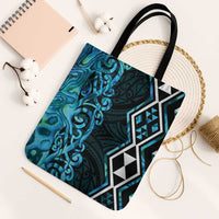 Turquoise Aotearoa Tote Bag Taniko Motifs With Paua Shell Kowhaiwhai - Polynesian Pride