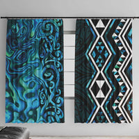 Turquoise Aotearoa Window Curtain Taniko Motifs With Paua Shell Kowhaiwhai