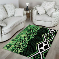 Green Aotearoa Area Rug Taniko Motifs With Paua Shell Kowhaiwhai