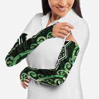 Green Aotearoa Arm Sleeves Taniko Motifs With Paua Shell Kowhaiwhai - Polynesian Pride