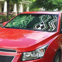 Green Aotearoa Auto Sun Shade Taniko Motifs With Paua Shell Kowhaiwhai - Polynesian Pride