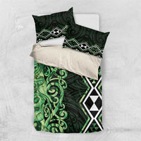 Green Aotearoa Bedding Set Taniko Motifs With Paua Shell Kowhaiwhai
