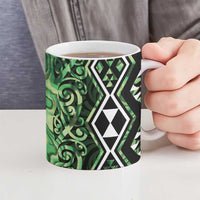 Green Aotearoa Ceramic Mug Taniko Motifs With Paua Shell Kowhaiwhai - Polynesian Pride