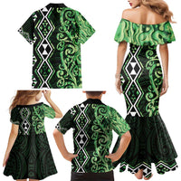 Green Aotearoa Family Matching Mermaid Dress and Hawaiian Shirt Taniko Motifs With Paua Shell Kowhaiwhai LT14 - Polynesian Pride