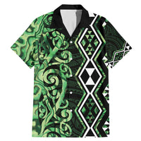 Green Aotearoa Family Matching Mermaid Dress and Hawaiian Shirt Taniko Motifs With Paua Shell Kowhaiwhai LT14 Dad's Shirt - Short Sleeve Green - Polynesian Pride