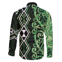 Green Aotearoa Family Matching Mermaid Dress and Hawaiian Shirt Taniko Motifs With Paua Shell Kowhaiwhai LT14 - Polynesian Pride