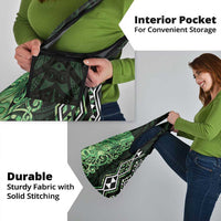 Green Aotearoa Grocery Bag Taniko Motifs With Paua Shell Kowhaiwhai