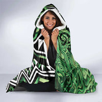 Green Aotearoa Hooded Blanket Taniko Motifs With Paua Shell Kowhaiwhai