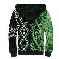 Green Aotearoa Sherpa Hoodie Taniko Motifs With Paua Shell Kowhaiwhai
