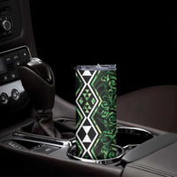 Green Aotearoa Skinny Tumbler Taniko Motifs With Paua Shell Kowhaiwhai LT14 - Polynesian Pride