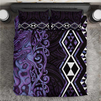 Purple Aotearoa Bedding Set Taniko Motifs With Paua Shell Kowhaiwhai