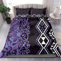 Purple Aotearoa Bedding Set Taniko Motifs With Paua Shell Kowhaiwhai