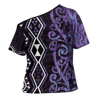 Purple Aotearoa Cross Shoulder Shirt Taniko Motifs With Paua Shell Kowhaiwhai - Polynesian Pride