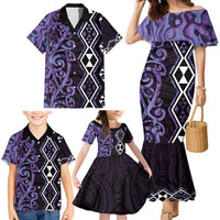 Purple Aotearoa Family Matching Mermaid Dress and Hawaiian Shirt Taniko Motifs With Paua Shell Kowhaiwhai LT14 - Polynesian Pride