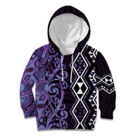 Purple Aotearoa Kid Hoodie Taniko Motifs With Paua Shell Kowhaiwhai