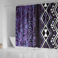 Purple Aotearoa Shower Curtain Taniko Motifs With Paua Shell Kowhaiwhai