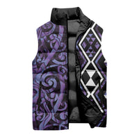 Purple Aotearoa Sleeveless Puffer Jacket Taniko Motifs With Paua Shell Kowhaiwhai - Polynesian Pride