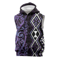Purple Aotearoa Sleeveless Zip Hoodie Taniko Motifs With Paua Shell Kowhaiwhai LT14 Purple - Polynesian Pride