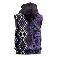Purple Aotearoa Sleeveless Zip Hoodie Taniko Motifs With Paua Shell Kowhaiwhai LT14 - Polynesian Pride