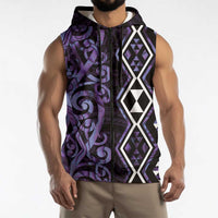 Purple Aotearoa Sleeveless Zip Hoodie Taniko Motifs With Paua Shell Kowhaiwhai LT14 - Polynesian Pride