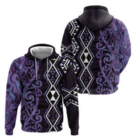 Purple Aotearoa Zip Hoodie Taniko Motifs With Paua Shell Kowhaiwhai
