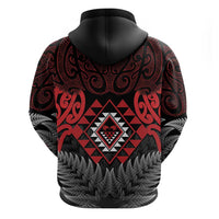 Aotearoa Kiwi Taniko Hoodie Silver Fern With Maori Koru Pattern LT14 - Polynesian Pride