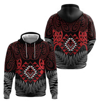 Aotearoa Kiwi Taniko Hoodie Silver Fern With Maori Koru Pattern LT14 - Polynesian Pride
