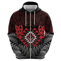 Aotearoa Kiwi Taniko Hoodie Silver Fern With Maori Koru Pattern LT14 - Polynesian Pride