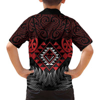 Aotearoa Kiwi Taniko Kid Hawaiian Shirt Silver Fern With Maori Koru Pattern
